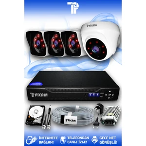 4 Kameralı Kare 1 İç Kamera Set 250 GB HDD Full HD Gece Görüşlü Güvenlik Kamerası Sistemi