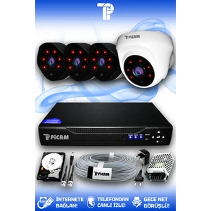 4 Kameralı Uzay 1 İç Kamera Set 250 GB HDD Full HD Gece Görüşlü Güvenlik Kamerası Sistemi