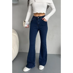 Kadın Yüksek Bel Likralı Ispanyol Paça Jeans