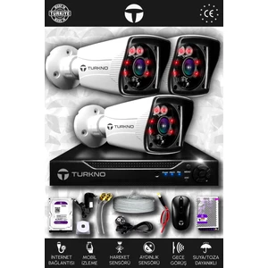 3 Kameralı Karia 3 Dış Kamera Set 250 GB HDD Full HD Gece Görüşlü Güvenlik Kamerası Sistemi