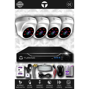 4 Kameralı Domia 4 İç Kamera Set 250 GB HDD Full HD Gece Görüşlü Güvenlik Kamerası Sistemi