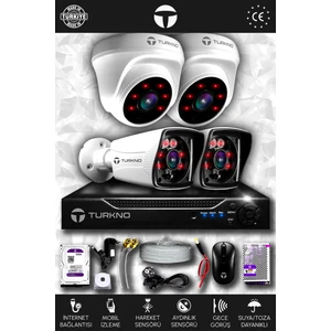 4 Kameralı Karia 2 İç Kamera Set 250 GB HDD Full HD Gece Görüşlü Güvenlik Kamerası Sistemi