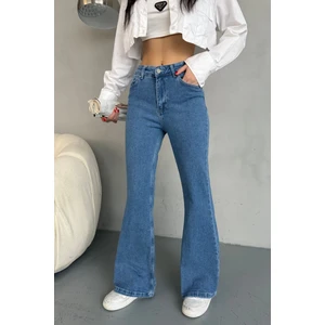 Kadın Yüksek Bel Likralı Ispanyol Paça Jeans