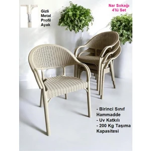 4 Adet Bambu Rattan Kollu Sandalye Koltuk 4'lü Set