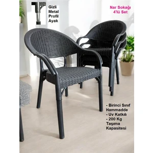 4 Adet Bambu Rattan Kollu Sandalye Koltuk 4'lü Set
