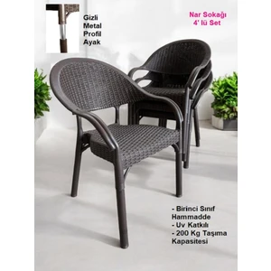 4 Adet Bambu Rattan Kollu Sandalye Koltuk 4'lü Set