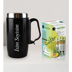 Halk Kitabevi Kişiye Özel Kulplu Çelik Termos Bardak Mug 240ml - Matcha Bromelain Limon Aromalı Form Çayı