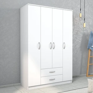 Nisa 4 Kapılı 2 Çekmeceli 10 Raflı Geniş Gardrop Beyaz - GRD10001