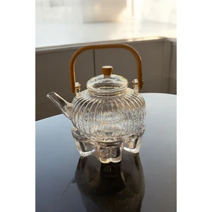  Borosilikat Cam Bambu Saplı Cam Süzgeçli ve Cam Isıtıcı Papatya Demlik 1000 ml