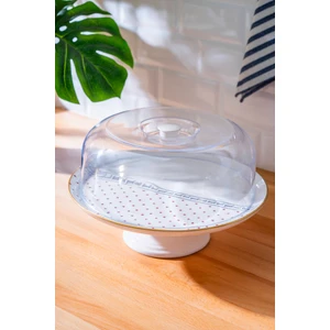 30 cm Bej Renk Yuvarlak Kek Fanusu Seramik Tabanlı Kullanım Kolaylığı