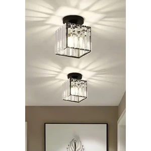 Modern Luxury Plafonyer Tavan Avize Hol Antre Siyah Kare Kristal Taşlı Avize