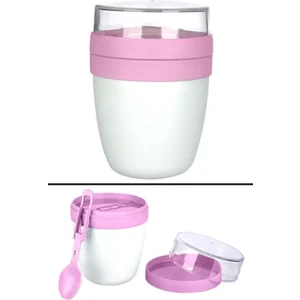 Mixmego Müsli Kabı 650 ml Yoğurt Yulaf Saklama Kabı Beslenme Kabı / Pembe