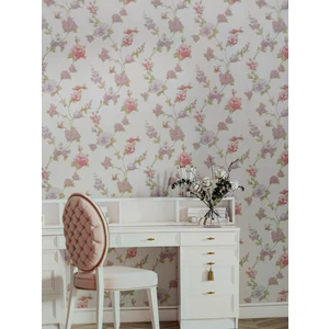 Flower (53  cm  x 10 Mt) Beyaz Üzerine Pembe Çiçekli Duvar Kağıdı 5 M²