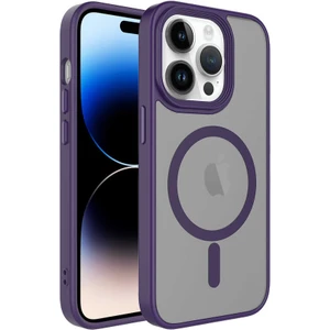 Apple iPhone 14 Pro Max Kılıf Mat Arka Yüzey Wireless Şarj Özellikli Vrdr Flet Magsafe Kapak-Derin Mor