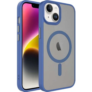 Vardar Aksesuar Apple iPhone 14 Plus Uyumlu Mat Arka Yüzey Wireless Şarj Özellikli Flet Magsafe Kapak-Mavi