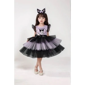 Kuromi Taç Aksesuarlı Pullu Baskılı  Kız Elbise 3/10 Yaş