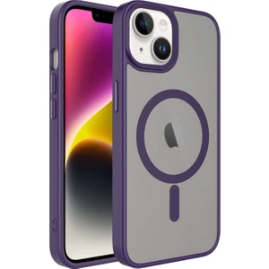 Apple iPhone 14 Plus Kılıf Mat Arka Yüzey Wireless Şarj Özellikli Vrdr Flet Magsafe Kapak-Derin Mor