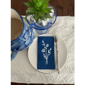 Gümüş Yaldızlı Lacivert Gelincik Çiçeği Baskılı Garson Katlama Peçete 16 Lı