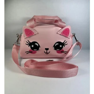 Kız Çocuk Omuz Çantası Pembe Kedili Simli Kulaklı Çıkarılabilir Askılı