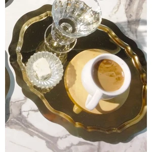 Sun Inox Store  6 Adet Oval Model Gold Dekoratif Çay Kahve Sunum Tepsisi