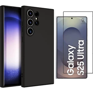 Samsung Galaxy S25 Ultra Uyumlu Kılıf Esnek Silikon Telefon Kılıfı ve Temperli Cam Ekran Koruyucu