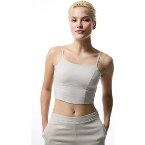 Taş Rengi Luna Keten Crop Top Üst