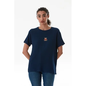 Ayıcık Nakışlı Bürümcük Kumaş Oversize Tişört