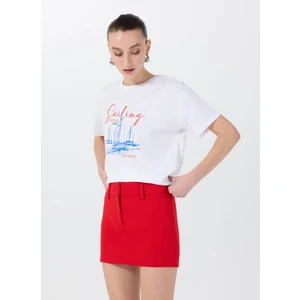 Bisiklet Yaka Baskılı Beyaz Kadın T-Shirt F5SL-TST0467