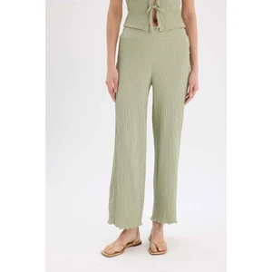 Wide Leg Geniş Paça Beli Lastikli Basic Düz Bürümcük Pantolon D3570AX25SP