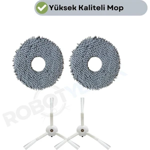 Roborock Q Revo Maxv / Pro / S Uyumlu Mop ve Beyaz Yan Fırça-4 Parça