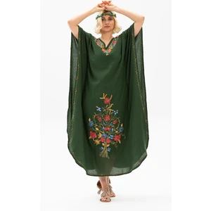 Kısa Kol Şile Bezi Tibet Uzun Elbise Yeşil Ysl