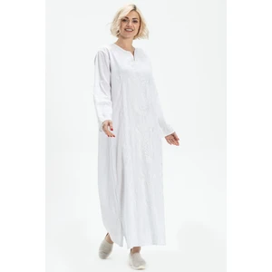 Uzun Kol Şile Bezi Simli Kaftan Midi Boy Yazlık Elbise Beyaz Byz