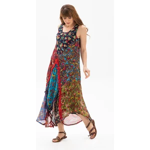 Eliş Şile Bezi Peçvörk Vual Elbise | Patchwork Dress Lacivert