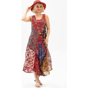 Eliş Şile Bezi Peçvörk Vual Elbise | Patchwork Dress Kırmızı