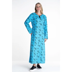 Uzun Kol Şile Bezi Baskılı Uzun Yazlık Elbise Serpme Desen Turkuaz Trkz