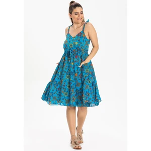 Eliş Şile Bezi Askılı Vual Melisa Kısa Yazlık Etnik Elbise Turkuaz Trkz