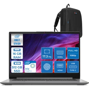 Ideapad 3 17IAU7 82RL00DTTX I7 1255U 16 GB 512 GB SSD  Intel® Iris® Xe Graphics Windows 11 Home 17.3" Fhd IPS Taşınabilir Bilgisayar 82RL00DTTXH05 + Zettaçanta