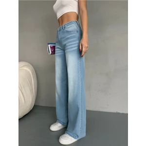 Kadın Yüksek Bel Soluk Efektli Vintage Palazzo Jeans
