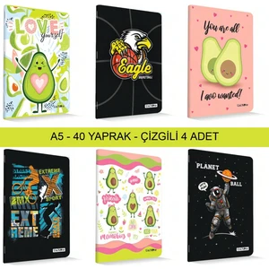 A5 40 Yaprak Karton Kapak Tel Dikişli Defter Çizgili 4 Adet
