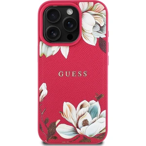 Apple iPhone 16 Pro Max Kılıf  Uyumlu Magsafe Şarj Özellikli Çiçek Tasarımlı Yazı Logo Kapak Fuşya