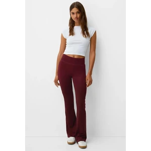 Kadın Bordo Yüksek Bel Spondex Kumaş Ispanyol Paça Şardonlu Tayt
