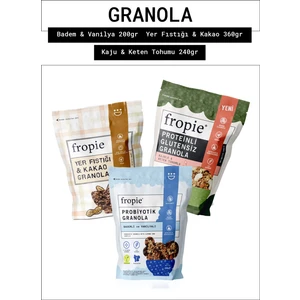 Badem & Vanilya - Yer Fıstığı & Kakao - Proteinli Glutensiz Kaju & Keten Tohumu granola 3’lü Set