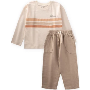 Brave Çizgili Mevsimlik Takım 2-8 Yaş Ekru