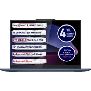 Ideapad 5 2-In-1 83DU0052TR 16IRU9 Intel® Core™ 7 150U 16GB 1tb SSD 16" Dokunmatik Freedos
