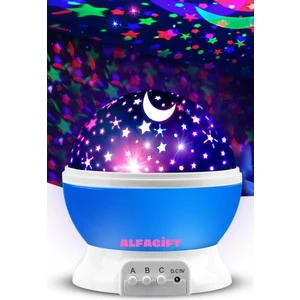 Ay ve Yıldızlı Gökyüzü Yansıtmalı Dönen Projeksiyon Gece Lambası- Çocuk Bebek Odası