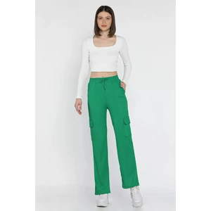 Kadın Bel Lastikli Bol Paça Kargo Cep Pantolon