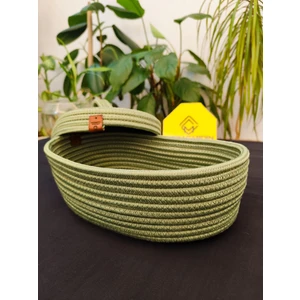 Jüt Hasır Sepet Oval Kapaklı Organizer 30 x 20