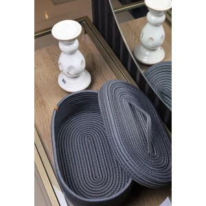 Jüt Hasır Sepet Oval Kapaklı Organizer 30X20