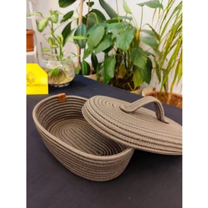 Jüt Hasır Sepet Oval Kapaklı Organizer 30 x 20