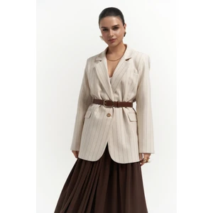 Juba Vizon Çizgili Bej Basic Blazer